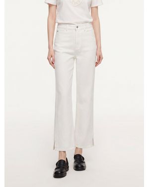 GOELIA Lyocell Blend Ankle-Length Side Slit Jeans - Natural