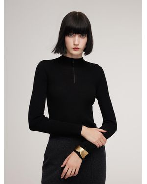 GOELIA 100% Washable Wool Mock Neck Knit Top - Black
