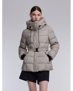 GOELIA [Preview] Hooded Goose Down Jacket With Belt - Gray