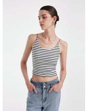 GOELIA Striped Open Back Camisole With Detachable Chest Pads - White