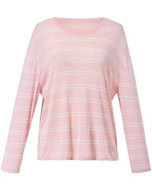 GOELIA Lyocell Mulberry Silk Blend Stripe Knit Top - Pink