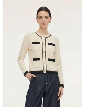 GOELIA Tencel Blend Contrast Trim Cardigan - Natural