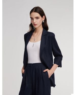 GOELIA 100% Linen 3/4 Sleeve Blazer - Blue