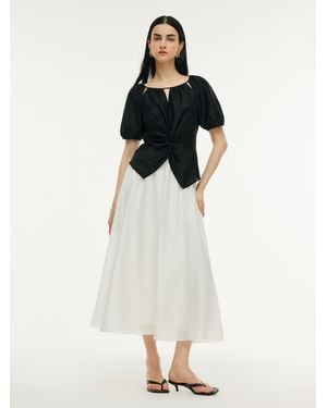 GOELIA Tencel Blend Twist Front Top And A-Line Skirt Two-Piece Set - White