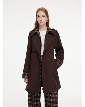GOELIA Mock Layered H-Line Belted Trench Coat - Brown