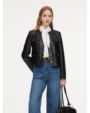 GOELIA Pu Leather Cropped Jacket - Blue