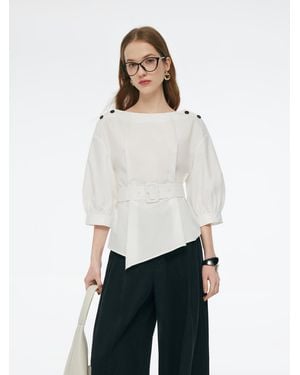 GOELIA Boat Neck 3/4 Sleeve Blouse With Belt - White