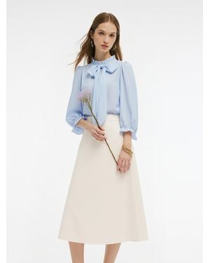GOELIA Acetate Blend Ruffle Blouse And Skirt Two-Piece Set - Blue