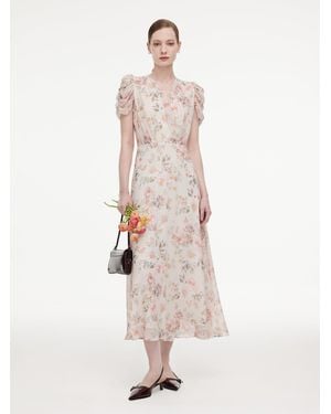 GOELIA 10Mm Mulberry Silk Floral Print V-Neck Maxi Dress - Natural