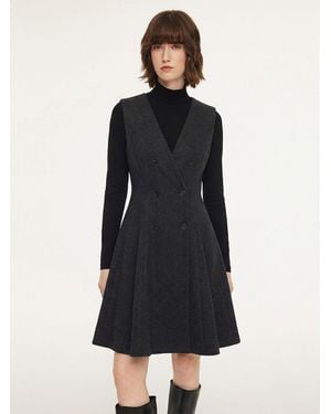 GOELIA Vest Dress And Mock Neck Knit Top Two-Piece Set - Black