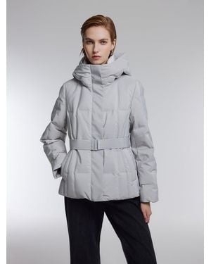 GOELIA [Preview] Gathered Waist Belted Hooded Goose Down Jacket - Gray