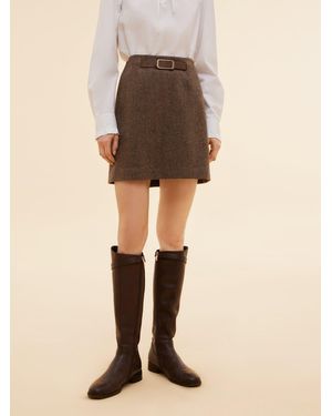 GOELIA 100% Washable Wool A-Line Skirt With Leather Belt - Natural