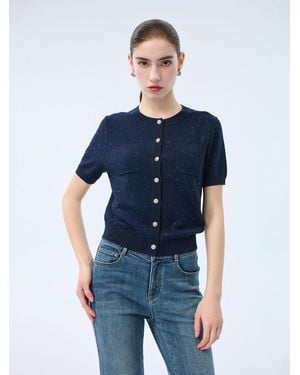 GOELIA Lyocell Blend Sequins Cardigan - Blue