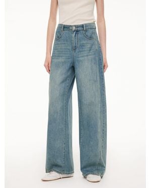 GOELIA 100% Cotton Denim Curved Leg Jeans - Blue