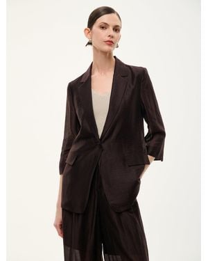 GOELIA Tencel Linen Blend 3/4 Sleeve Blazer - Black