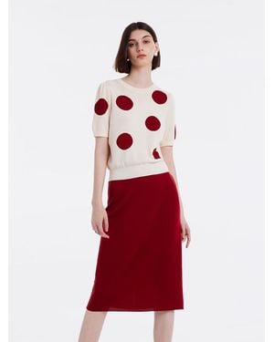 GOELIA Tencel Jacquard Knitted Top And Skirt Two-Piece Set - Red