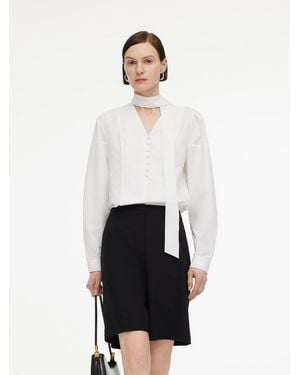 GOELIA V-Neck Long Sleeve Blouse With Ribbon - White
