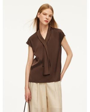 GOELIA 22Mm Mulberry Silk Tie Neck Blouse - Brown