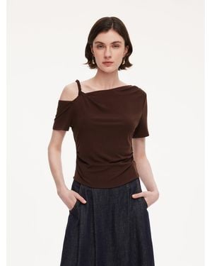 GOELIA Tencel Blend Stretch One-Shoulder Knit Top - Multicolor