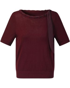 GOELIA [Preview] Lyocell Blend Ribbon Neck Knit Top - Red