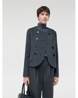GOELIA Boxy Cropped Wool Jacket - Blue