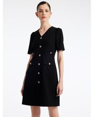 GOELIA Triacetate Button Front Mini Dress - Black