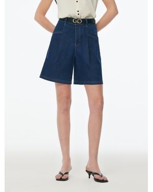 GOELIA Denim Stretch Adjustable High-Waisted Shorts - Blue