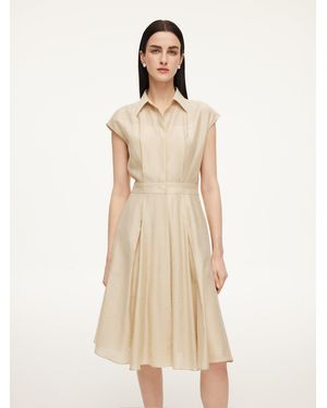 GOELIA Tencel Acetate Linen Blend Cap Sleeve Midi Shirt Dress - Natural