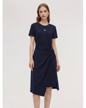 GOELIA [Preview] Side Twist Asymmetrical Hem Knit Midi Dress - Blue