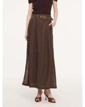 GOELIA 100% Linen A-Line Skirt With Braided Belt - Brown