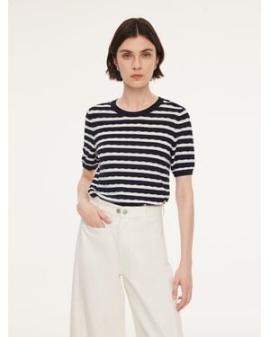GOELIA Lyocell Blend Stripe Round Neck Knit Top - Blue