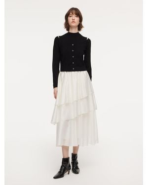 GOELIA Lyocell Wool Blend Off Shoulder Knit Top And Sleeveless Tiered Dress Two-Piece Set - Natural