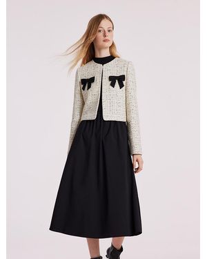 GOELIA Wool Blend Tweed Short Jacket And Long Sleeve Dress Set - White