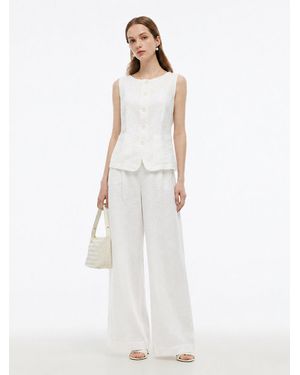 GOELIA 100% Linen Vest And Pants Two-Piece Set - White
