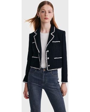 GOELIA Tweed Contrast Trim Crop Jacket - Blue