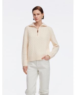 GOELIA Wool Blend Half-Zip Sweater - Natural