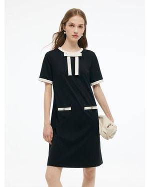 GOELIA Tencel Blend Contrast Trim Knit Mini Dress - Black