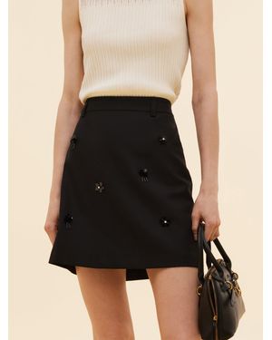 GOELIA 100% Worsted Wool Beaded Mini Skirt - Black