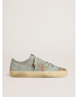 Golden Goose V-Star Pour Homme En Toile Bleu Ciel Avec Étoile En Cuir Gris Tourterelle, Homme, Taille - Multicolore