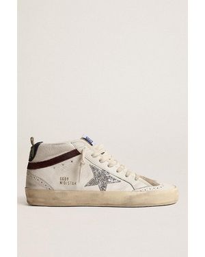 Golden Goose Mid Star Donna Con Stella Glitter Argento E Talloncino - Neutro