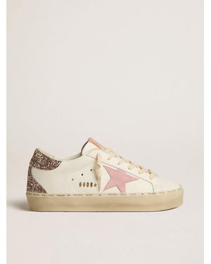 Golden Goose Hi Star En Cuir Blanc Avec Étoile En Cuir Velours Rose Et Contrefort À Paillettes Roses, Femme, Taille - Neutre
