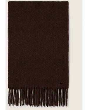 Golden Goose Écharpe En Laine Alpaga Marron Foncé Avec Franges, Taille - Noir