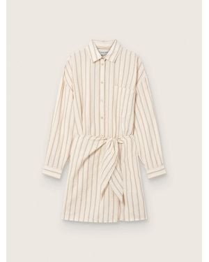 Golden Goose Robe Chemisier Femme En Coton Écru Avec Rayures Beiges Et Marron, Femme, Taille - Neutre