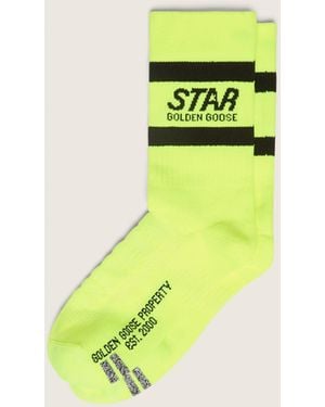 Golden Goose Calzini Sportivi Giallo Fluo Con Stripes Nere, Uomo, Taglia