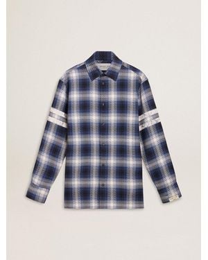 Golden Goose 3D Checkered Shirt With Print On The Back - Blue