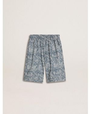Golden Goose Short Bleu Pour Garçon Avec Imprimé Blanc, Taille