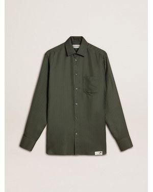 Golden Goose Camicia Da Uomo Verde Scuro A Righe Verticali, Uomo, Taglia