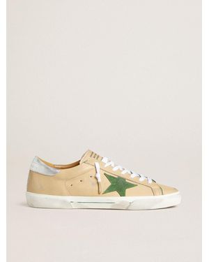 Golden Goose Super-Star Ltd En Cuir Avec Étoile En Daim Vert Et Contrefort En Cuir Lamé Argenté, Homme, Taille - Neutre