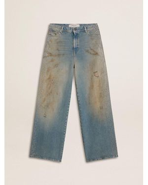 Golden Goose Boyfriend Jeans With A Lived-In Effect Sand Wash And Studs - Blue