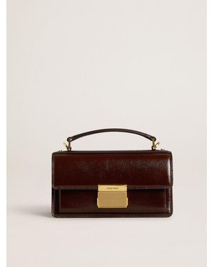 Golden Goose Petit Sac Venezia En Cuir Lamé Marron Foncé Avec Détails Dorés, Femme, Taille